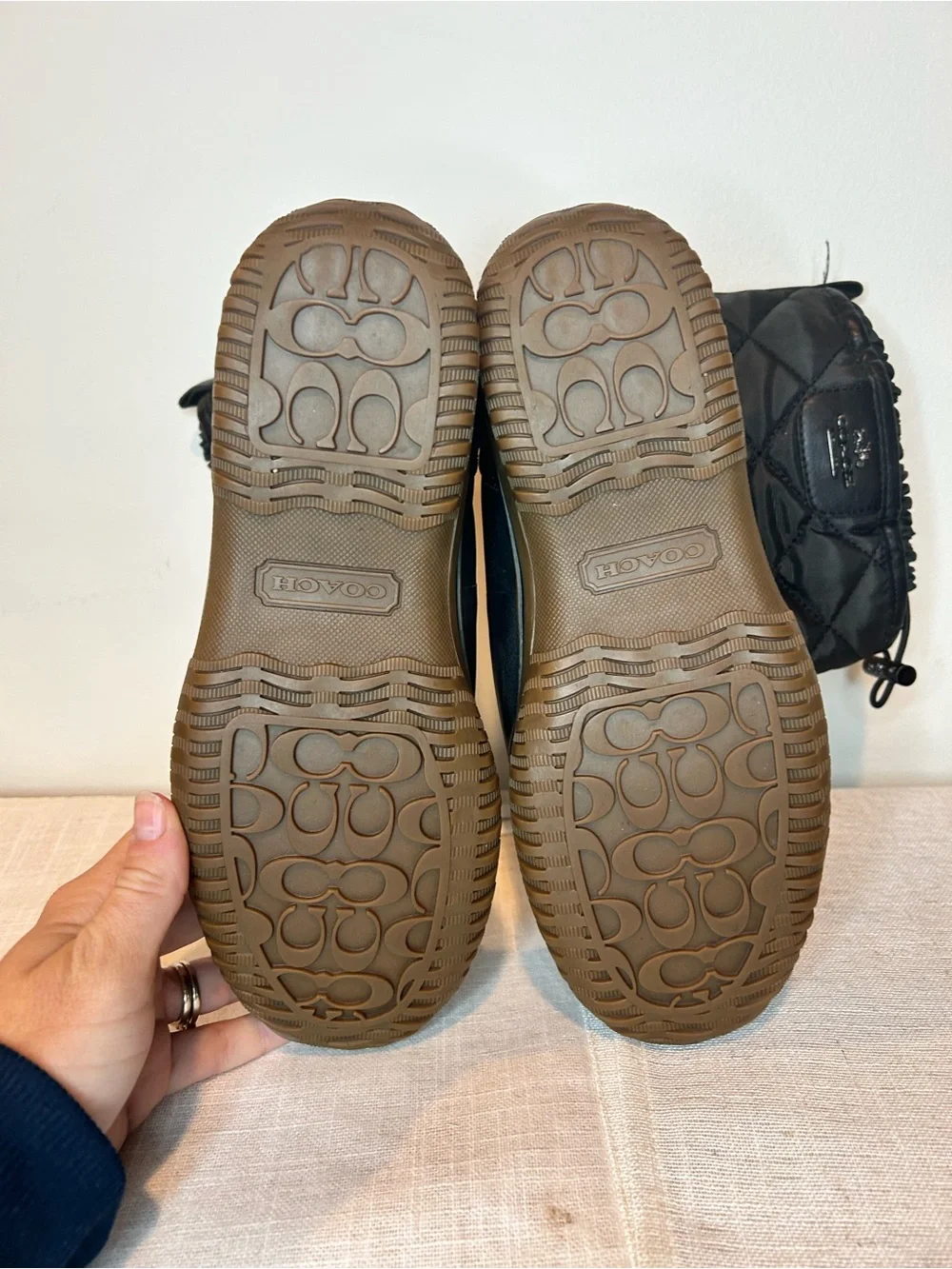 COACH womens Brown Quilted Winter Boots